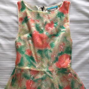 ALICE AND OLIVIA FLORAL SEQUIN PEPLUM TOP XS NWOT